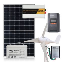 Zestaw hybrydowy wiatrowo-fotowoltaiczny – Turbina + Panel + Kontroler + Akumulator + Przetwornica