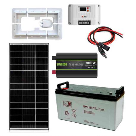 Zestaw fotowoltaiczny 12V 200W z przetwornicą 1500W, akumulatorem 120Ah