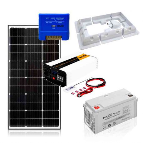 Zestaw fotowoltaiczny OFF-GRID 160W 12V z akumulatorem 120Ah i przetwornicą 2000W