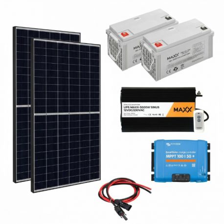 Zestaw zasilania solarnego Panele Fotowoltaiczne 680W / 12V-230V 1500W / Akumulatory 2x120Ah
